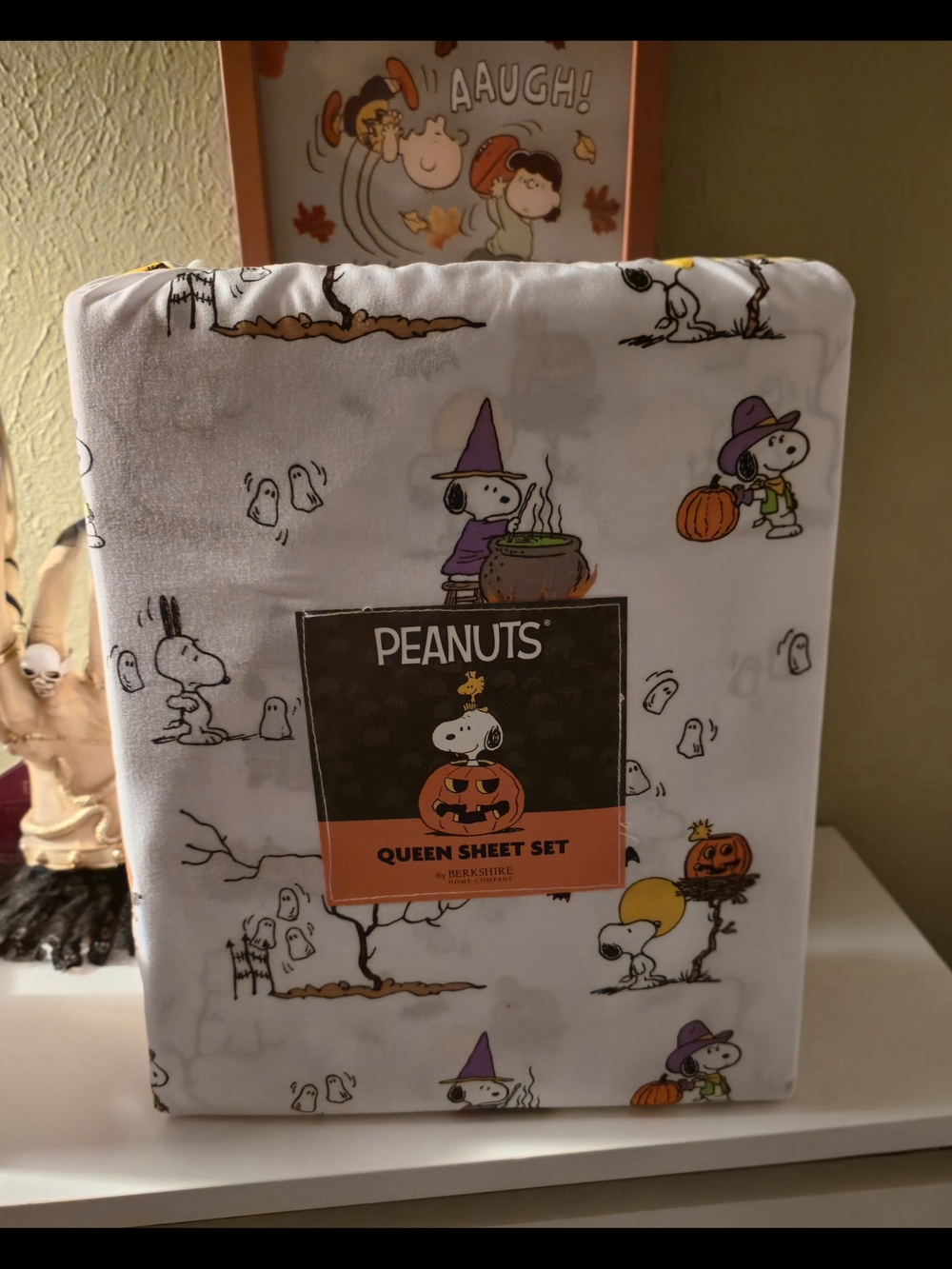 Peanuts Berkshire Snoopy Halloween QUEEN SIZE Sheet Set Witch Pumpkin Mummy NEW